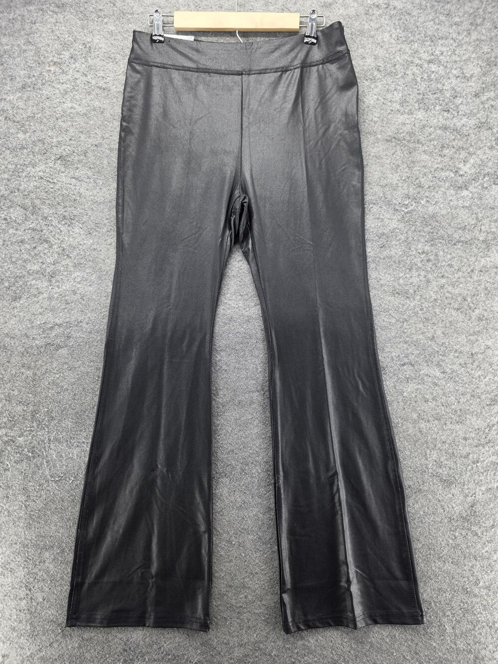Serra Pants Womens L Black Faux Leather Flared Pull On Microfiber Stretch 31 In